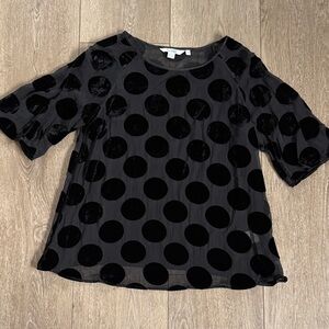 Boden Charcoal Velvet Polka Dot Swing Blouse
